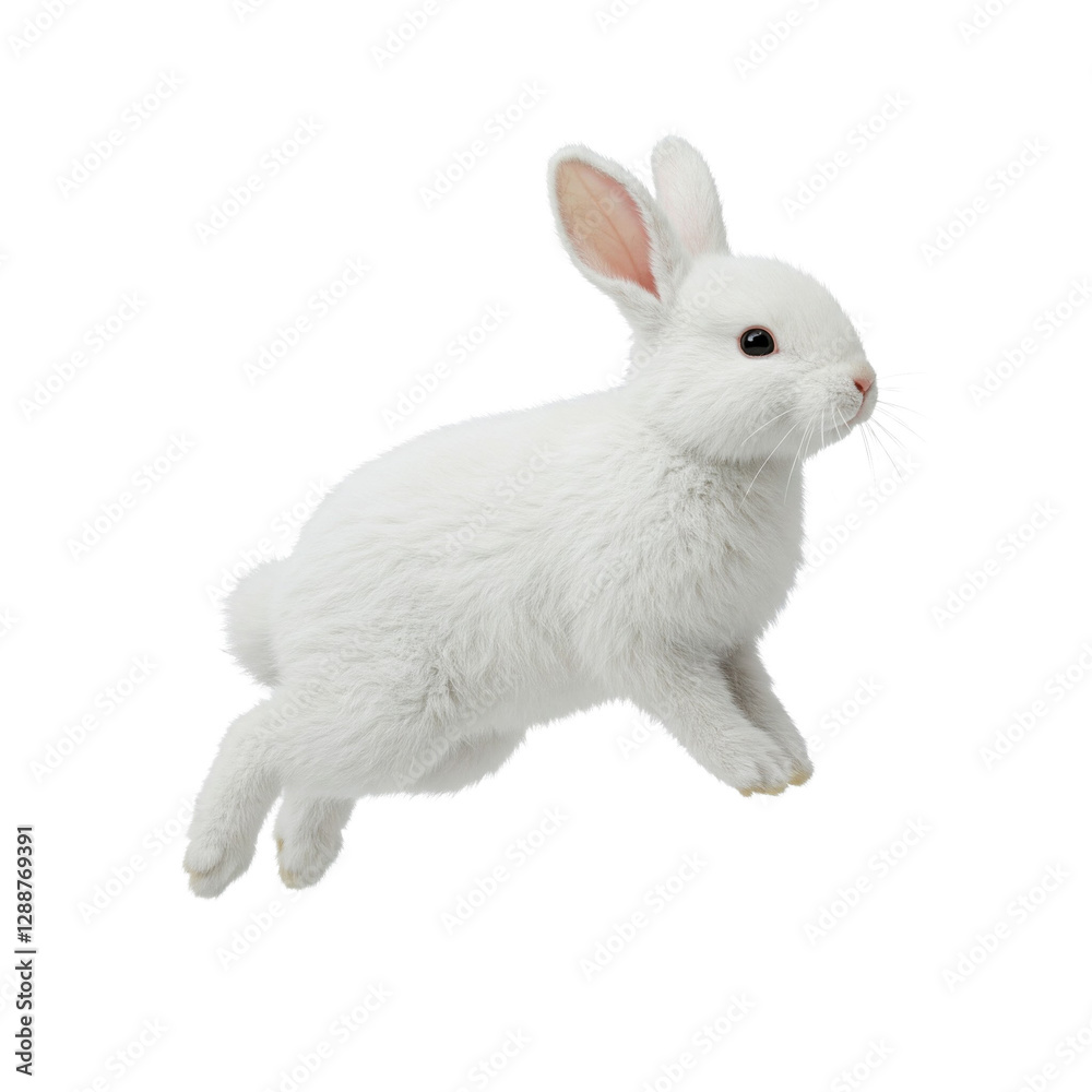 Obraz premium Fluffy White Bunny Rabbit on White Background
