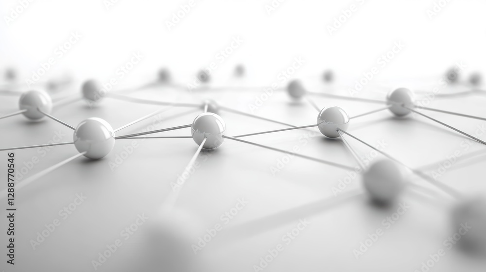 A close-up view of interconnected spheres and lines, creating a network-like structure on a light background. A close-up view of interconnected spheres and lines, creating a network-like structure on a light background.