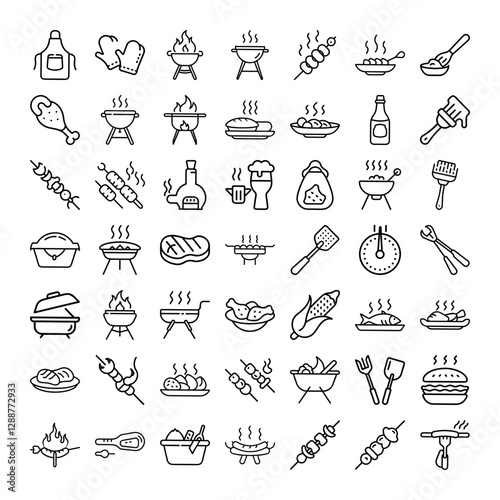 BBQ Grill Icons Food, Utensils, Drinks, and Preparation