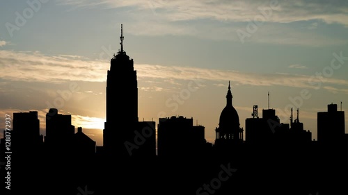 Michigan: Lansing  Downtown Skyline at Sunrise, Time Lapse with Beautiful Sky, USA