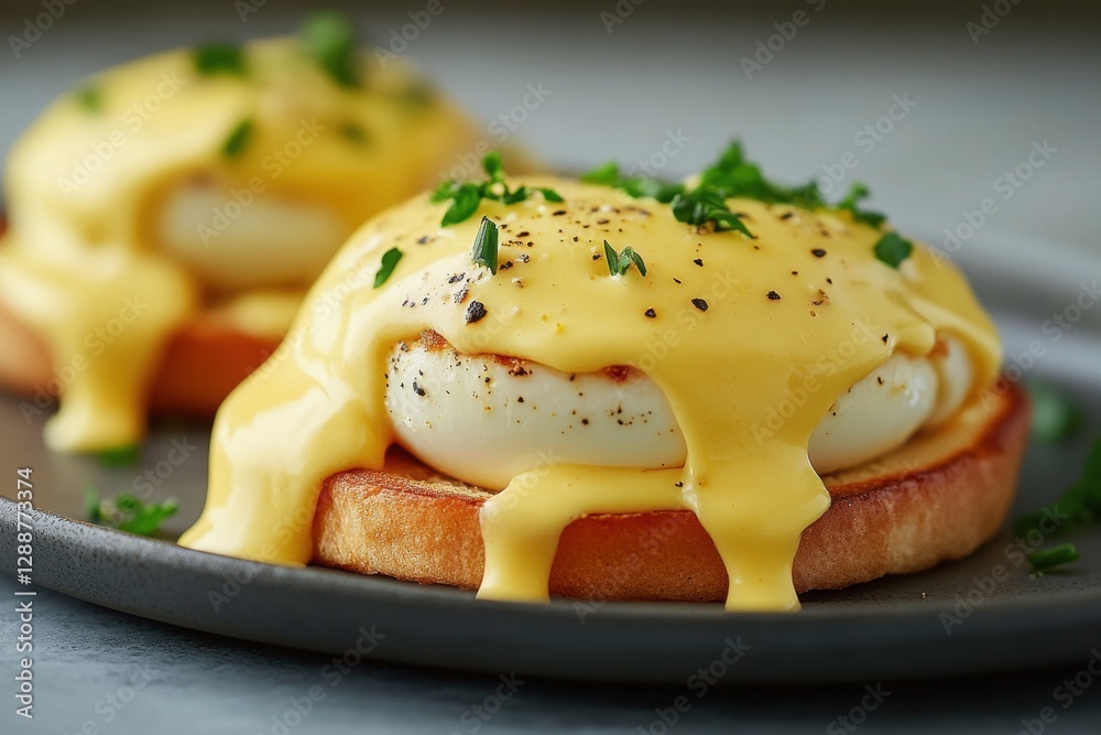 Indulging in delicious eggs benedict delight gourmet food photography capturing culinary art in a cozy atmosphere close-up view of egg perfection for food lovers Indulging in delicious eggs benedict delight gourmet food photography capturing culinary art in a cozy atmosphere close-up view of egg perfection for food lovers
