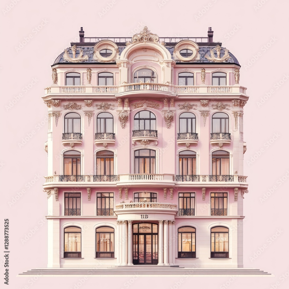 Fototapeta premium Pink Parisian Mansion Facade