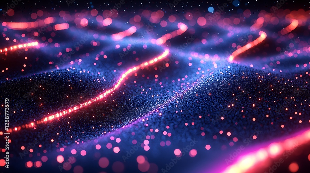 Abstract Glowing Light Trails on Dark Blue Surface with Pink Highlights Abstract Glowing Light Trails on Dark Blue Surface with Pink Highlights