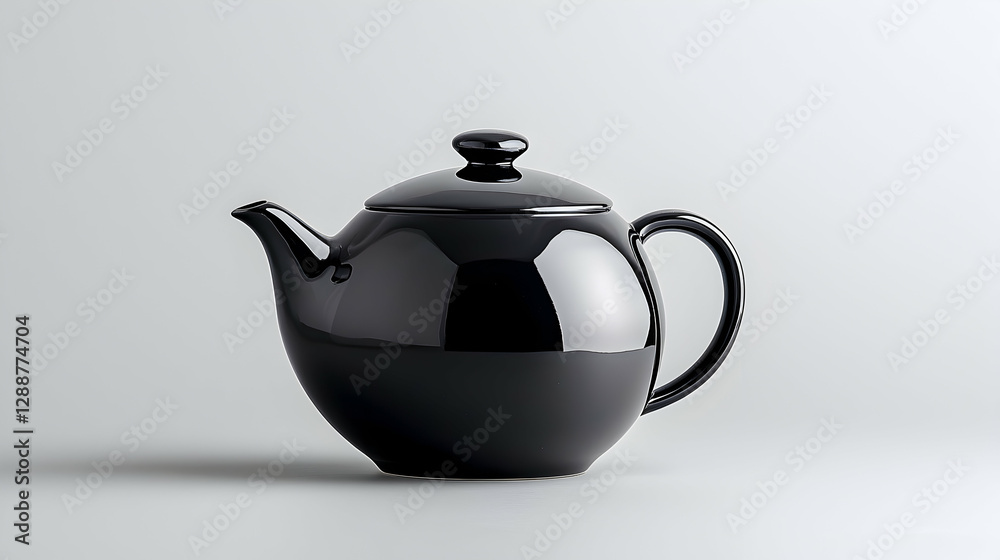 Black teapot on white background, studio shot, tea brewing Black teapot on white background, studio shot, tea brewing