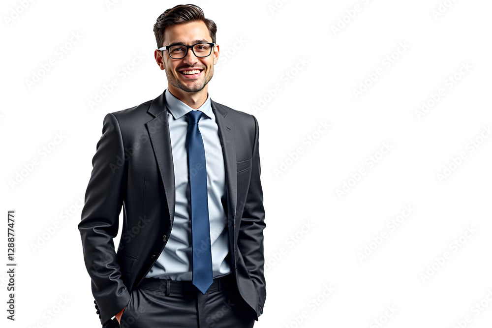 Confident businessman in suit, glasses, smiling. Isolated on transparent background. Professional portrait for business use. Confident businessman in suit, glasses, smiling. Isolated on transparent background. Professional portrait for business use.