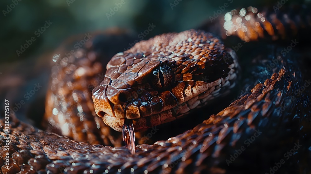 Close-up of a vibrant snake, detailed scales and intricate patterns, showcasing the beauty of wildlife and nature. Close-up of a vibrant snake, detailed scales and intricate patterns, showcasing the beauty of wildlife and nature.
