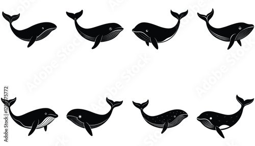 Whale icon. Whale vector shilhouette bundle. Whale set icon.
