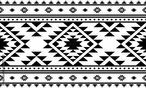 Southwest Aztec geometric Native American Mexican Navajo tribal ethnic boho indian texture ornament seamless pattern fabric black and white design vector for woven textile printing blanket rug carpet 