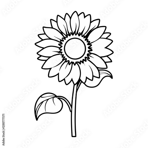 Vector illustration of a detailed sunflower in black and white, ideal for coloring pages, botanical designs, and floral-themed artwork.