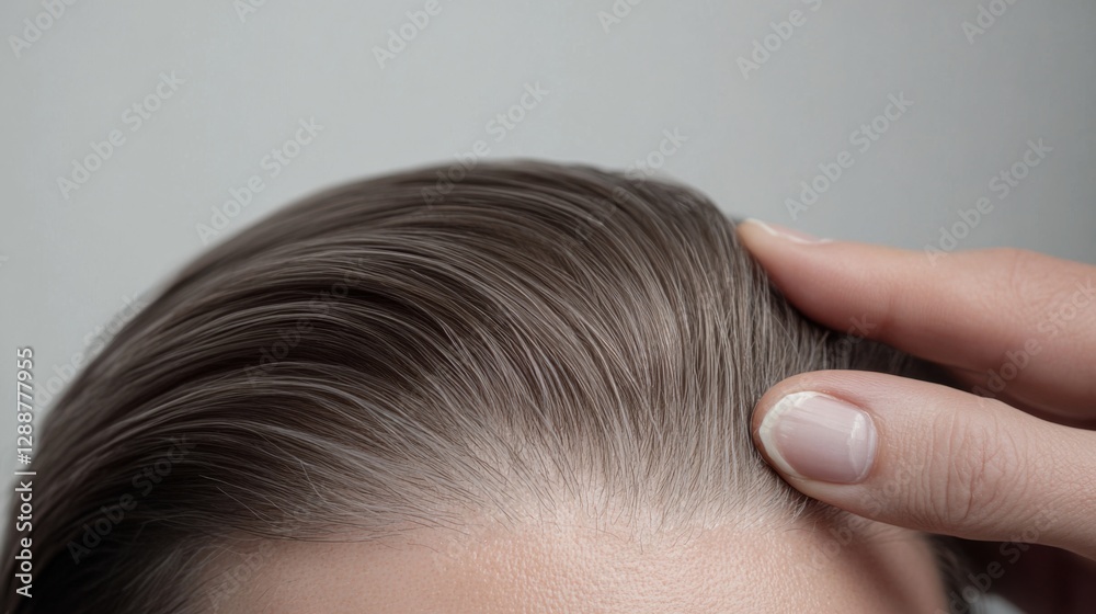 Fototapeta premium Hair restoration procedure in a minimalist clinic. Featuring rejuvenation and advanced hair regrowth techniques