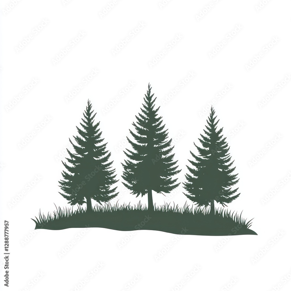 Fototapeta premium Forest silhouette of three pine trees