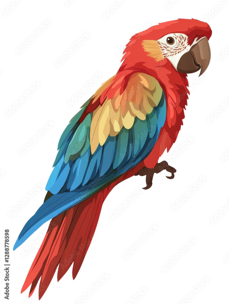 Fototapeta premium Colorful parrot perched on a black background creating a striking visual contrast and vibrant appearance isolated on transparent background.
