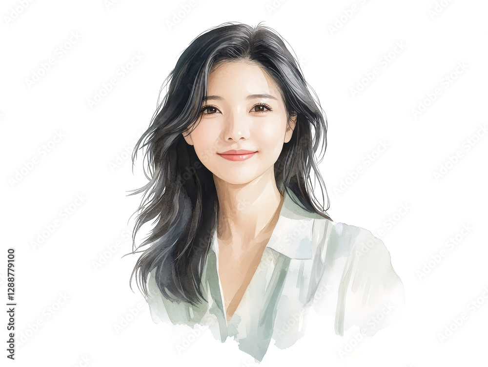 Elegant woman with long, flowing hair and a classic white shirt. portrait of modern style beauty. Elegant woman with long, flowing hair and a classic white shirt. portrait of modern style beauty.