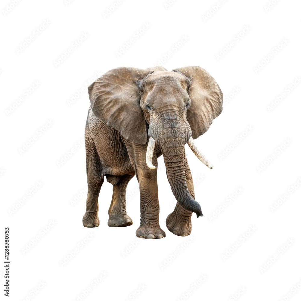 Fototapeta premium Majestic African Elephant Standing Gracefully on White Background