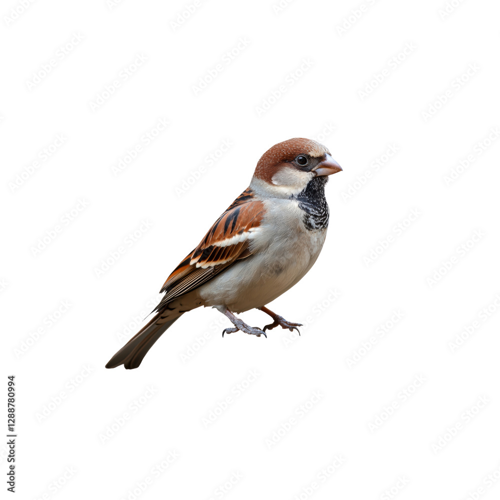 Charming Sparrow Perched on a Branch with Colorful Feathers Charming Sparrow Perched on a Branch with Colorful Feathers