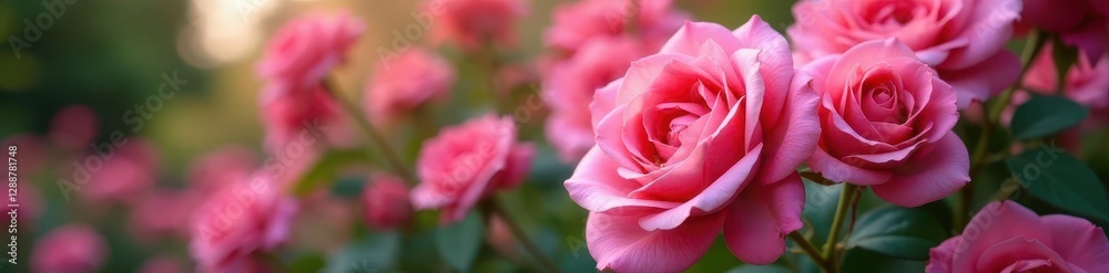 Obraz premium Dense cluster of pink roses, vibrant hues, shallow depth of field , beautiful roses, pink roses