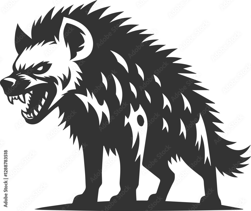 A hyena snarling with its fur bristling vector animal silhouette A hyena snarling with its fur bristling vector animal silhouette