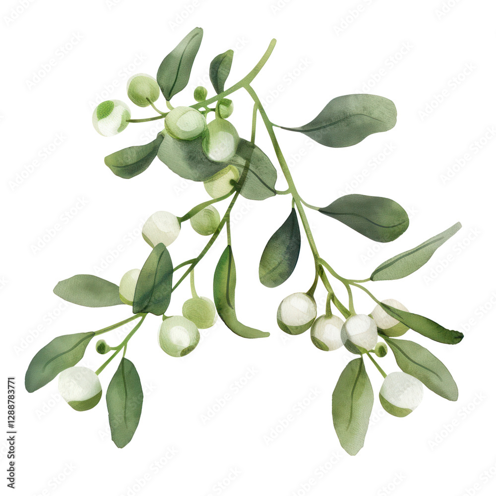 PNG White mistletoe illustration watercolor leaves. PNG White mistletoe illustration watercolor leaves.
