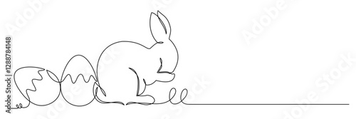 Continuous line art style easter egg with bunny 3
