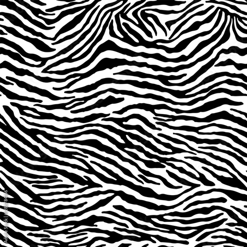 Tiger seamless pattern. Black and white tiger print. Vector texture. 