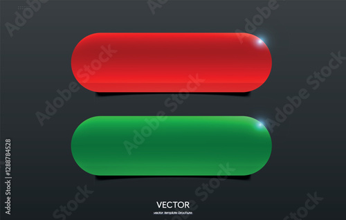 Colored oval buttons. 3d glass menu icons. Red and green