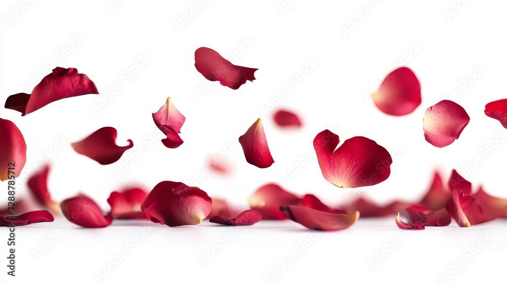 Fototapeta premium Falling Red Rose Petals on White, Love , Romance
