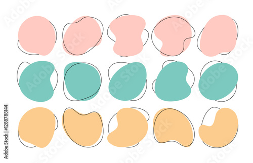 Color liquid blob shapes, pastel irregular organic random forms, fluid silhouette, simple vector smooth ink stain. Highlight for social media stories