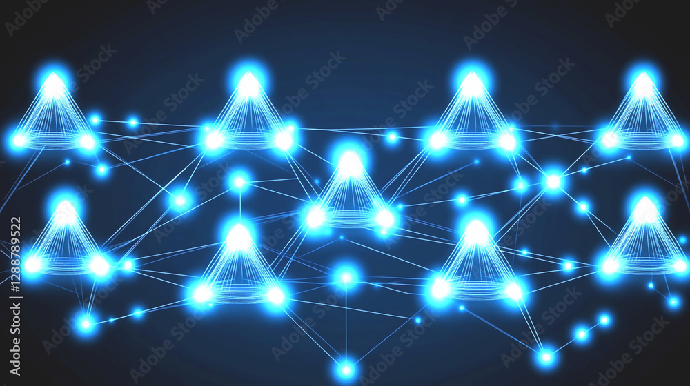 Fototapeta premium Abstract Blue Network Connection Glowing Triangular Nodes and Lines