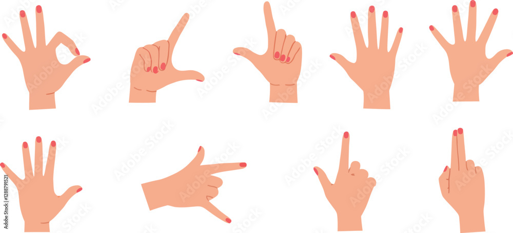 Various hand gestures displayed in a creative and colorful arrangement Various hand gestures displayed in a creative and colorful arrangement