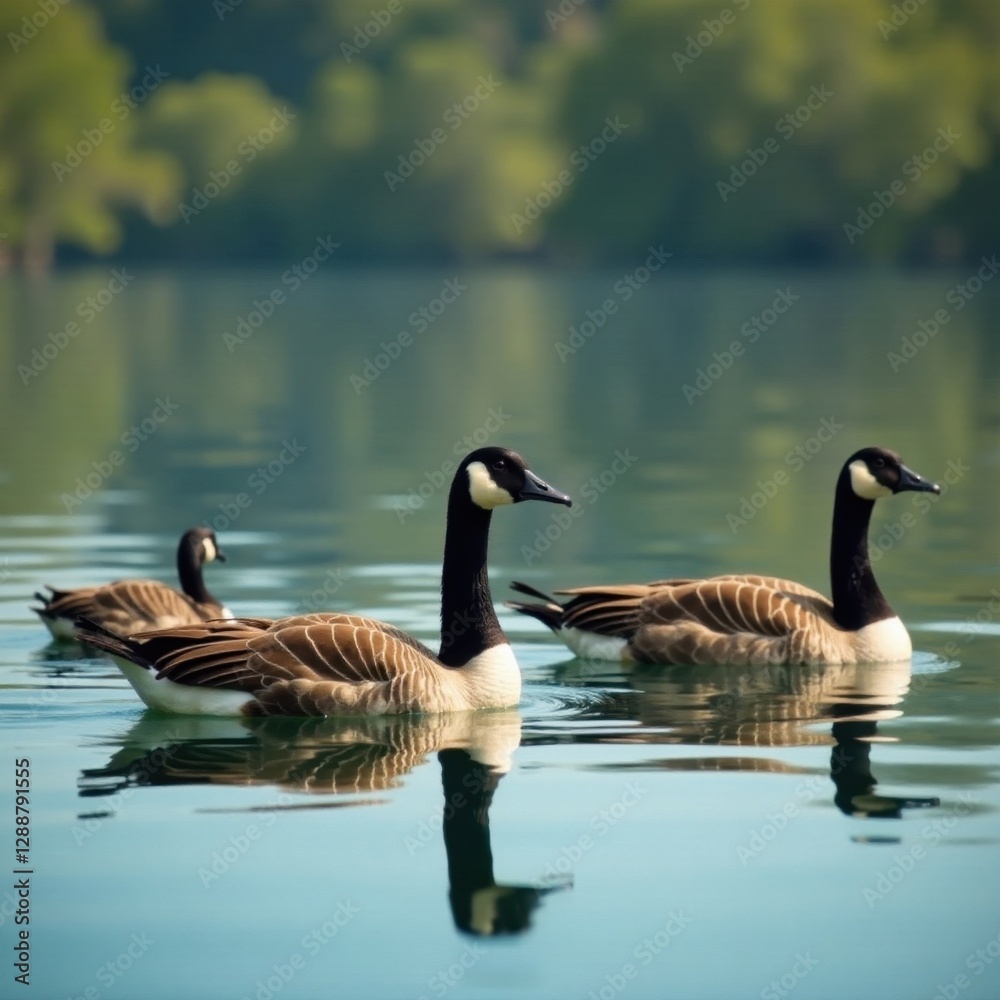 Group of Canada geese afloat, slumbering on tranquil lake surface , peaceful, outdoors, canadian geese Group of Canada geese afloat, slumbering on tranquil lake surface , peaceful, outdoors, canadian geese