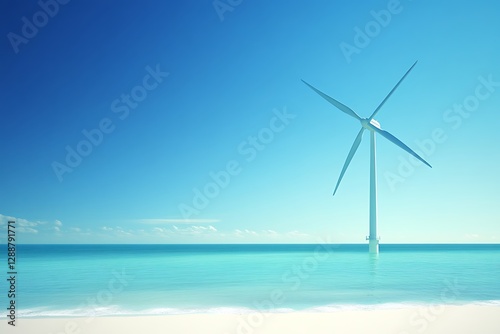 Oceanfront Wind Turbine on a Pristine Beach