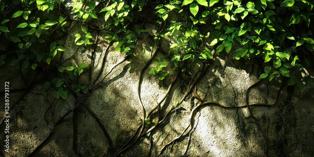 Fototapeta premium Jungle vines climbing a tree, deep green shadows.