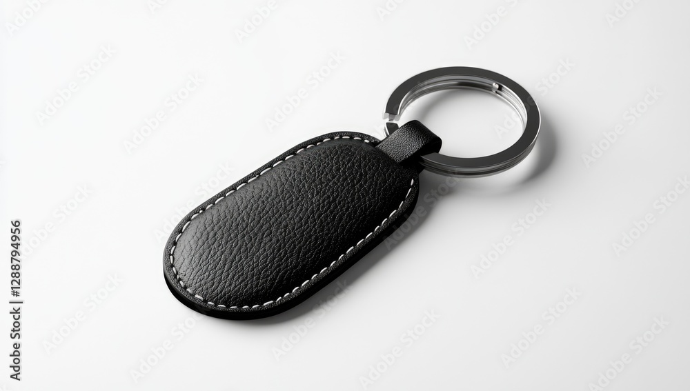 Black leather keychain with an oval shape, isolated on a white background. High-resolution photography. High-quality photo. Stock photo, mockup. Black leather keychain with an oval shape, isolated on a white background. High-resolution photography. High-quality photo. Stock photo, mockup.