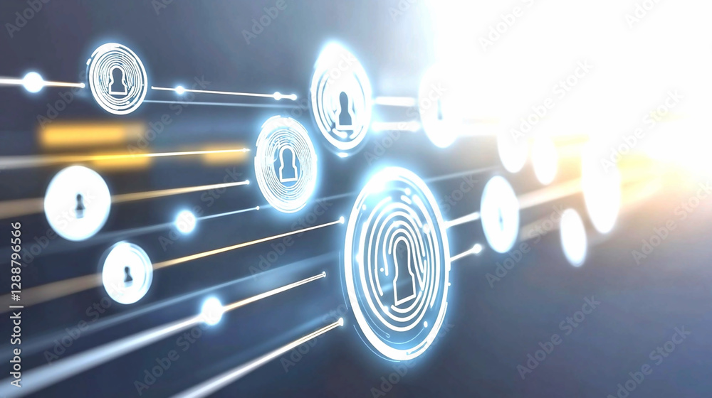 Obraz premium Abstract Digital Data Security Network Blue and White Futuristic Background with Light Effects