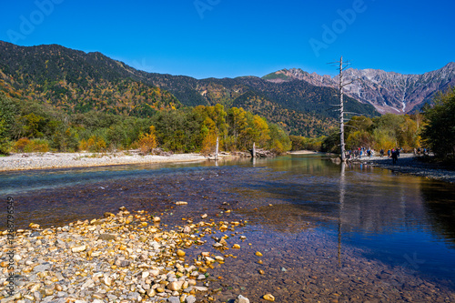 Autumn season of Kamikochi, Chubu-Sangaku National Park,  Japan  Beautiful mountain, Nature landscape at Kamikochi Japan, autumn in the Northern Japan Alps, Matsumoto, Nagano, Japan