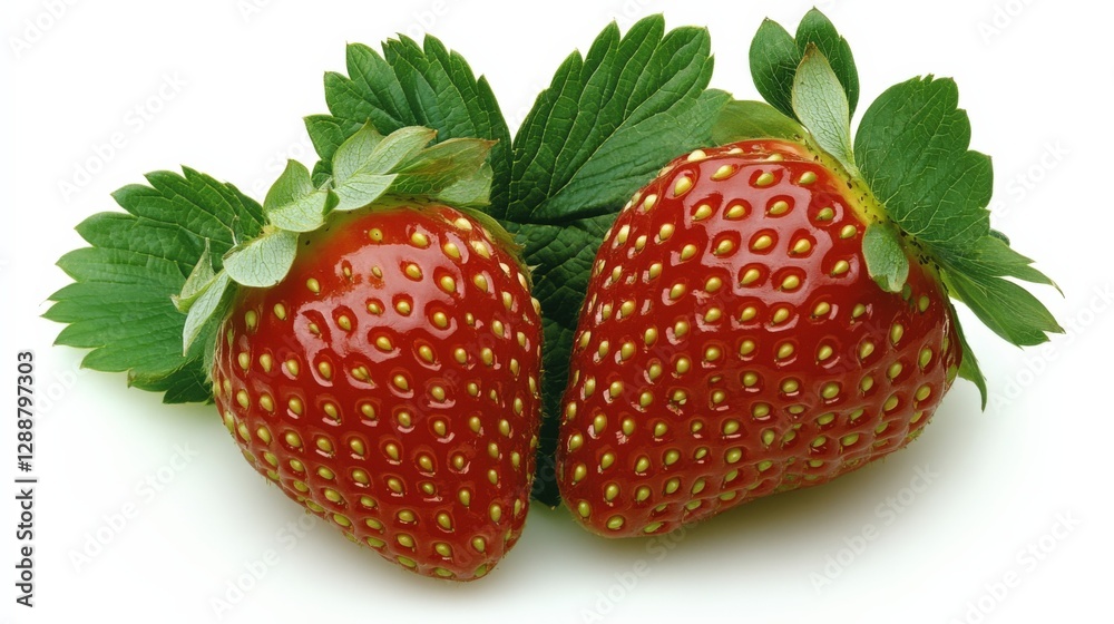 Fresh Strawberries With Bright Red Color and Green Leaves Arranged Nicely. Generative AI Fresh Strawberries With Bright Red Color and Green Leaves Arranged Nicely. Generative AI