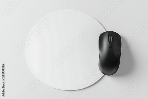Modern Wireless Mouse on a White Round Mouse Pad