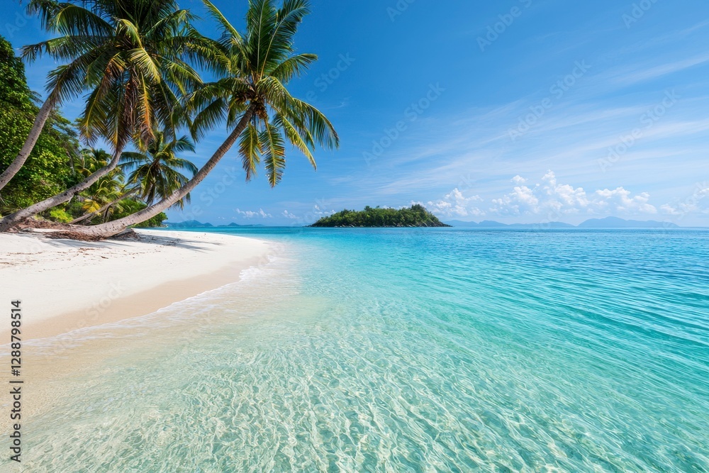 Fototapeta premium Serene Tropical Paradise with Soft White Sand and Clear Water