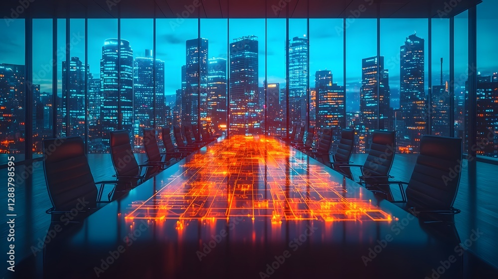 Obraz premium Strategic Supply Chain Planning in a Futuristic Corporate Meeting Room