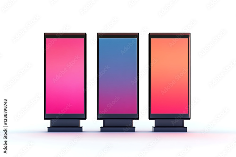 Three Modern Outdoor Advertising Screens with Vibrant Gradient Displays Three Modern Outdoor Advertising Screens with Vibrant Gradient Displays