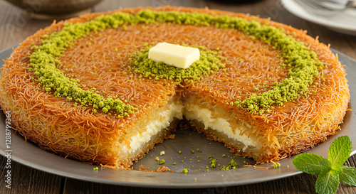 Deliciously Sweet Kunafa with Melting Cheese and Pistachios