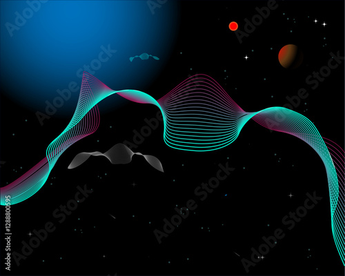 Space, wallpaper, stars, planets, sun, red dwarf, interplanetary travel, alien life,  vector illustration EPS10
