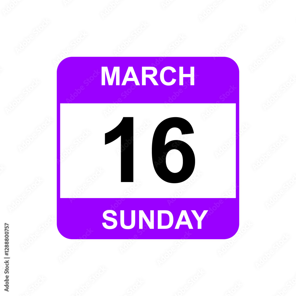 16 March , Sunday .Date template. Useful design for calendar or event promotion. Vector illustration EPS 10 file
16 March , Sunday .Date template. Useful design for calendar or event promotion. Vector illustration EPS 10 file