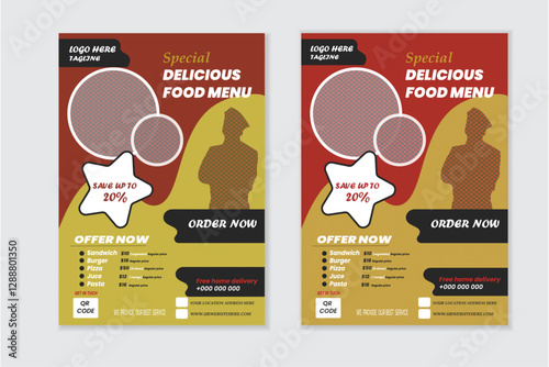 morden restaruant flyer design. Unique flyer desin Burger,Pizza and street food promotion .Modern food and restaurant flyer layout  design tamplate .
