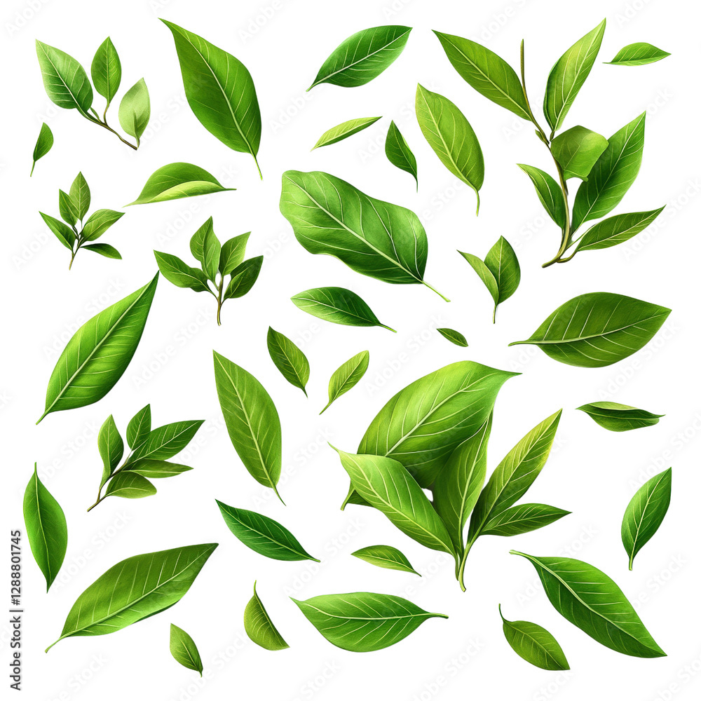 Green leaves on a black background creating a striking natural contrast and visual appeal isolated on transparent background.. Green leaves on a black background creating a striking natural contrast and visual appeal isolated on transparent background..