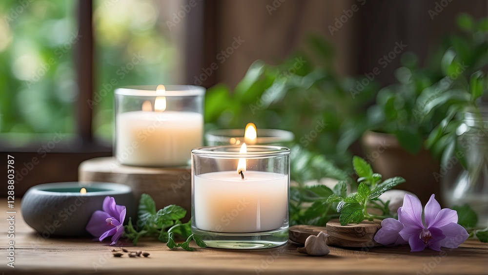 A serene spa setting featuring neatly folded towels A serene spa setting featuring neatly folded towels