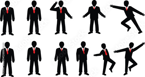 Series of animated figures in suits showcasing various poses and actions