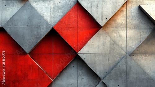 Geometric design with gray and red triangular concrete tiles © Namudi