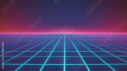 Retro grid landscape, sunset, futuristic design, background; website, game