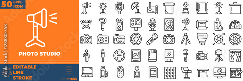 Photo Studio Line Editable Icons set. Vector illustration in modern thin line style of photo studio icons: health, research, organs, etc